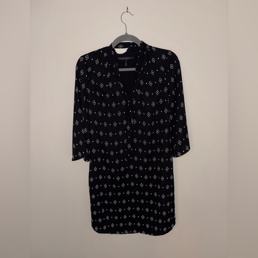 White House Black Market Black Dress with Geometric Pattern